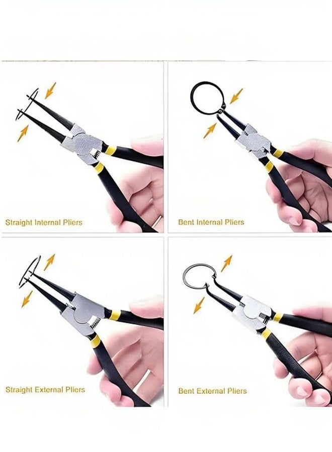 ZIODIC Circlip Plier 7" Set of 4 Pcs, Internal Bent Nose, Interrnal Straight Nose Circlip Plier - Image 2